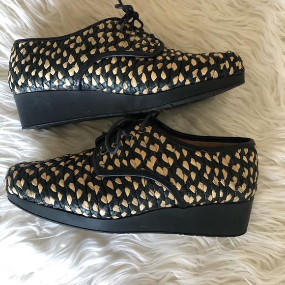 sz 9 rare ROBERT CLERGERIE raffia platform oxfords - Picture 5 of 6